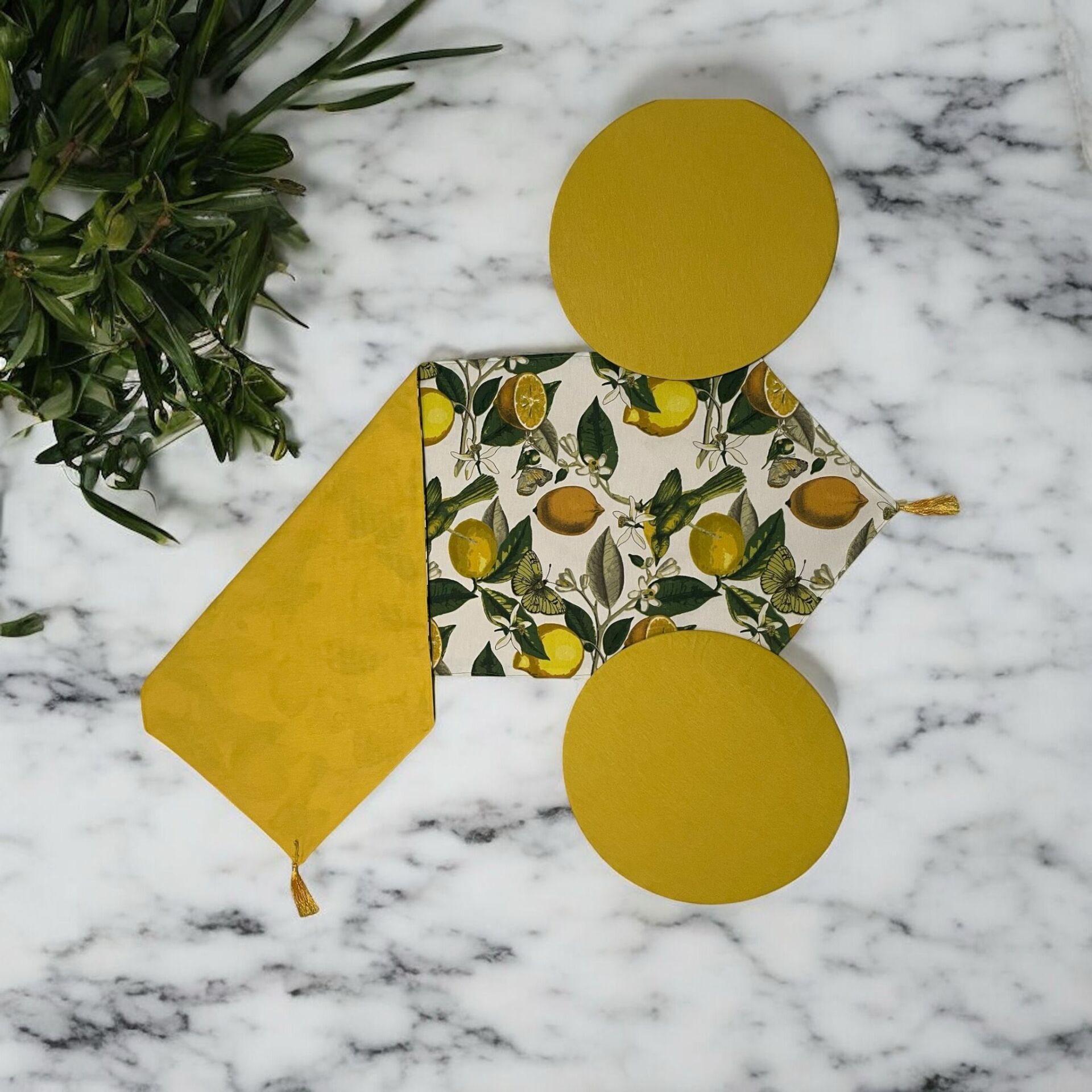 7 Parça Çift Taraflı Sarı Limon desenli Runner & Supla Seti