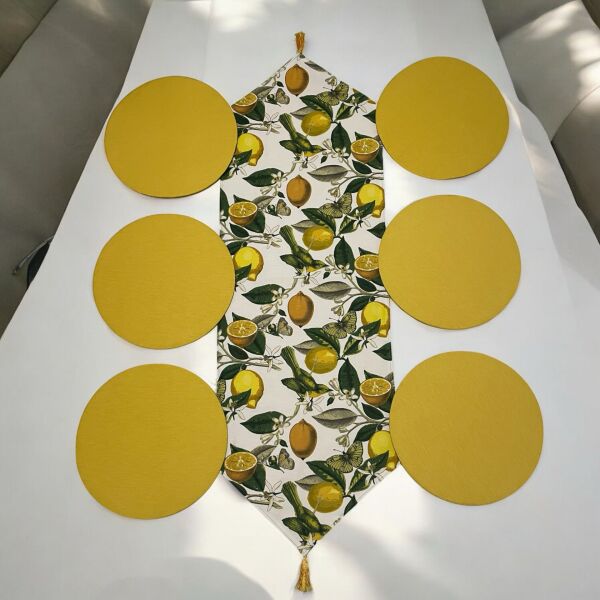 7 Parça Çift Taraflı Sarı Limon desenli Runner & Supla Seti